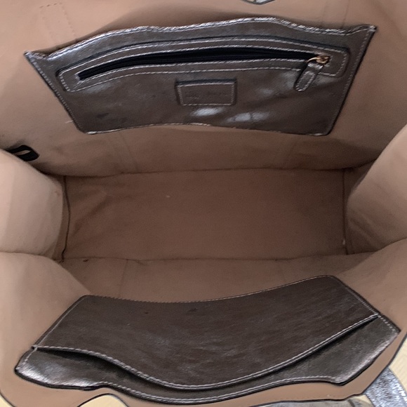 EUC Neiman Marcus faux leather distressed metallic silver finish tote bag - Picture 11 of 11
